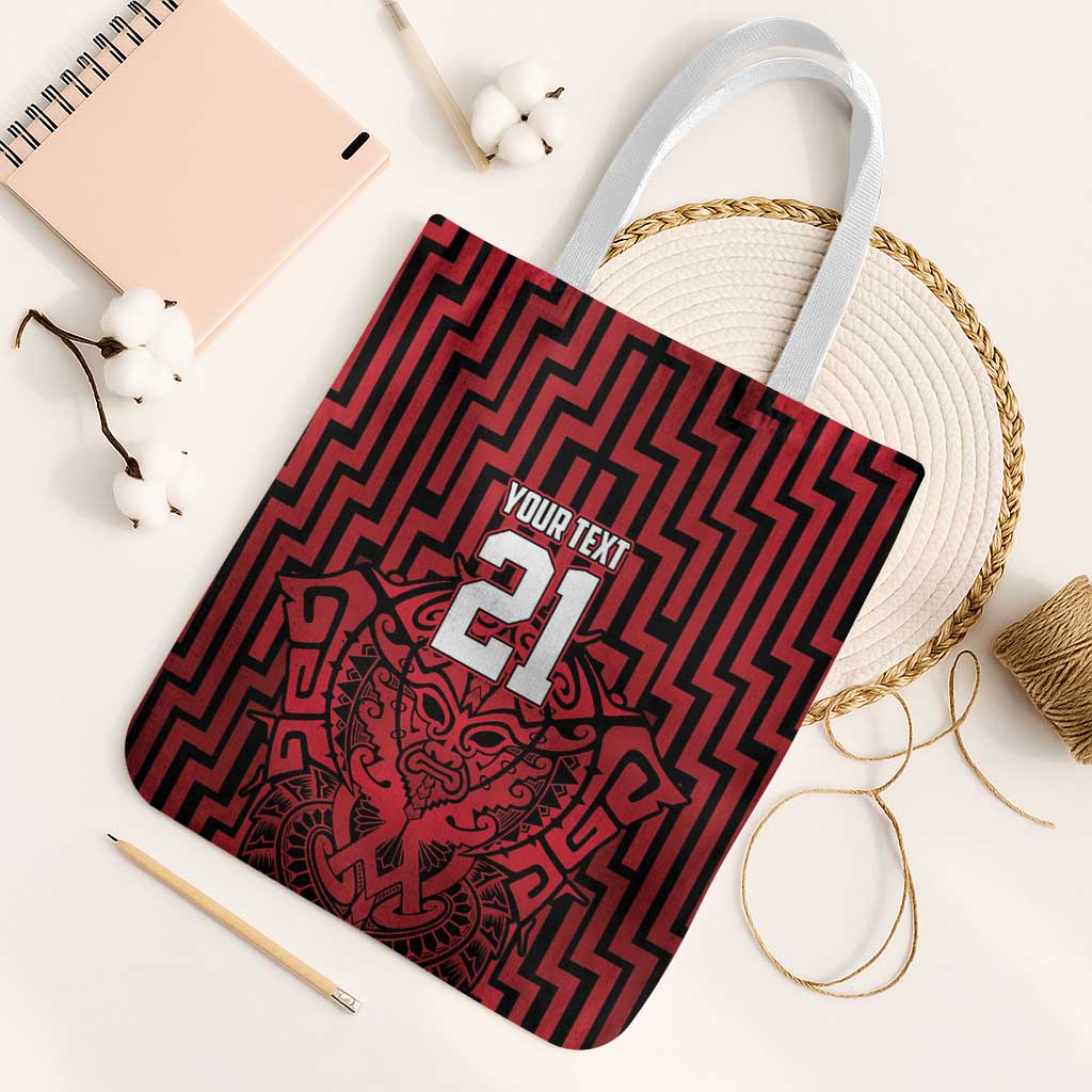 Custom Basketball New Zealand Tote Bag Red Maori Ta Moko Indigenous LT9 White Strap One Size Red - Polynesian Pride