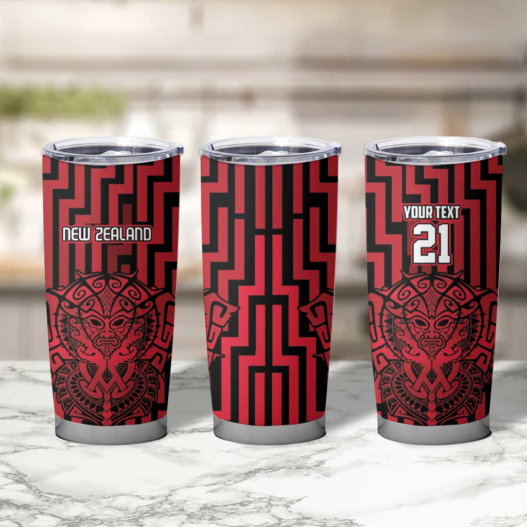 Custom Basketball New Zealand Tumbler Cup Red Maori Ta Moko Indigenous - Polynesian Pride