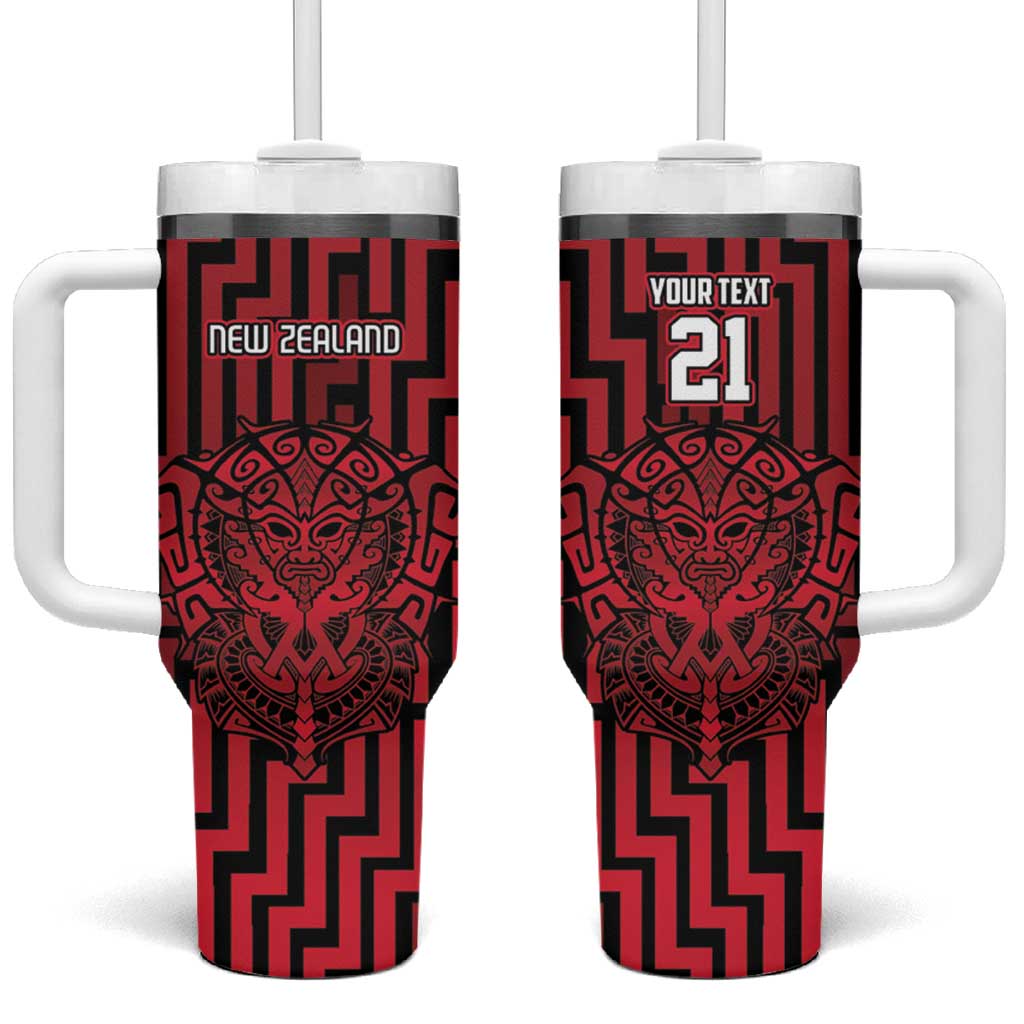 Custom Basketball New Zealand Tumbler With Handle Red Maori Ta Moko Indigenous - Polynesian Pride