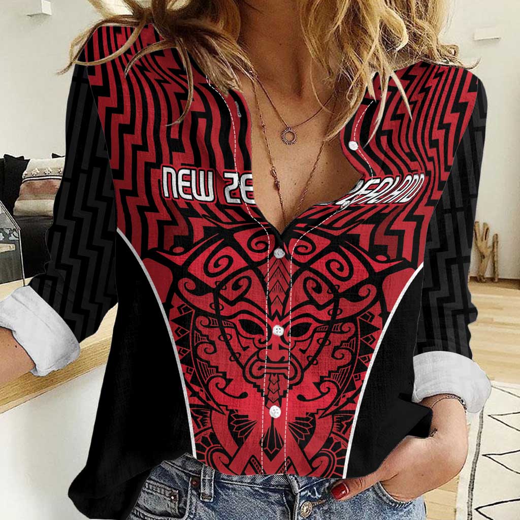 Custom Basketball New Zealand Women Casual Shirt Red Maori Ta Moko Indigenous - Polynesian Pride