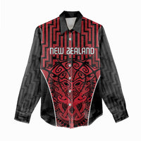 Custom Basketball New Zealand Women Casual Shirt Red Maori Ta Moko Indigenous - Polynesian Pride