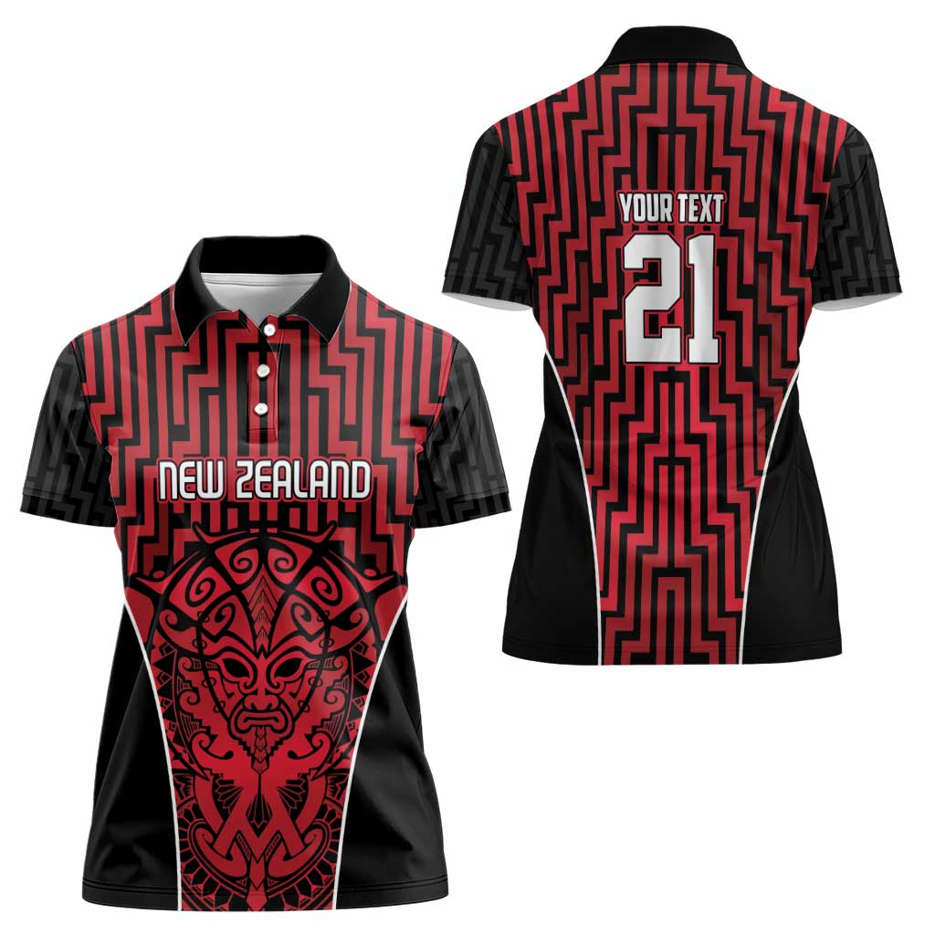 Custom Basketball New Zealand Women Polo Shirt Red Maori Ta Moko Indigenous - Polynesian Pride