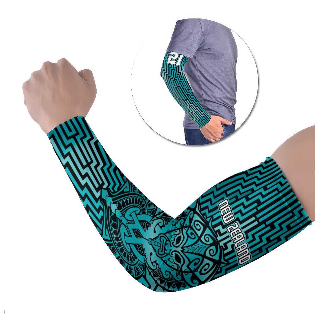 Custom Basketball New Zealand Arm Sleeves Teal Maori Ta Moko Indigenous - Polynesian Pride