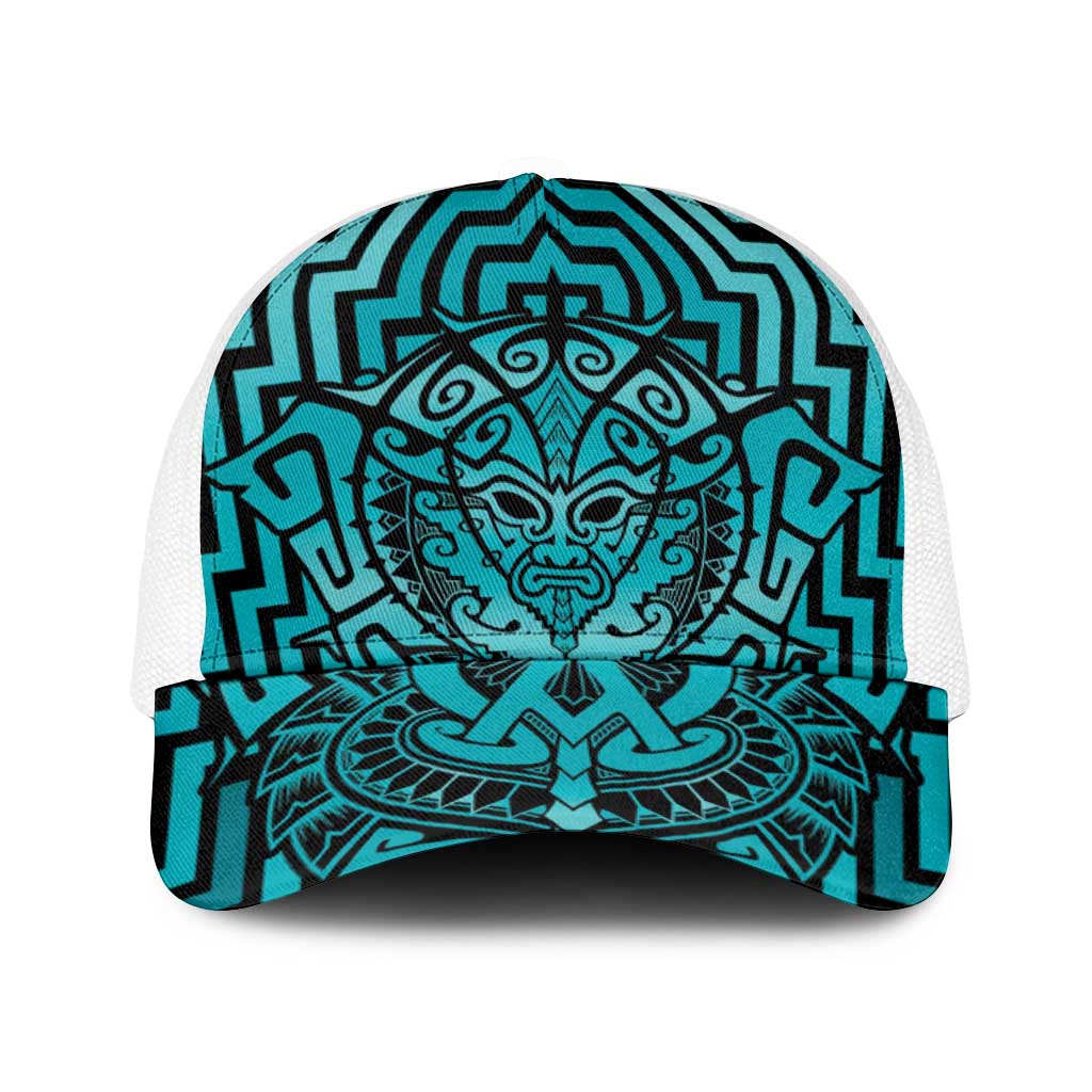 Basketball New Zealand Baseball Net Cap Teal Maori Ta Moko Indigenous - Polynesian Pride