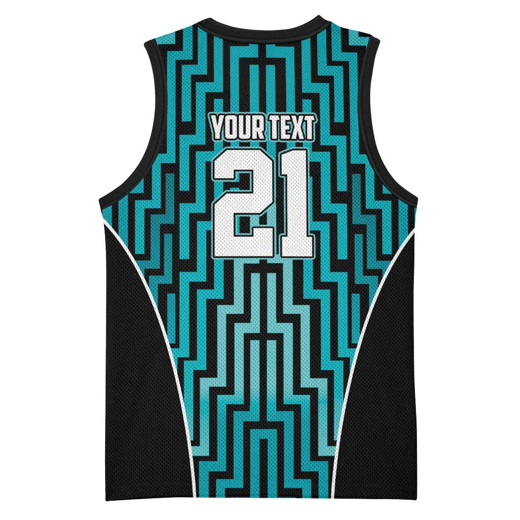 Custom Basketball New Zealand Basketball Jersey Teal Maori Ta Moko Indigenous - Polynesian Pride