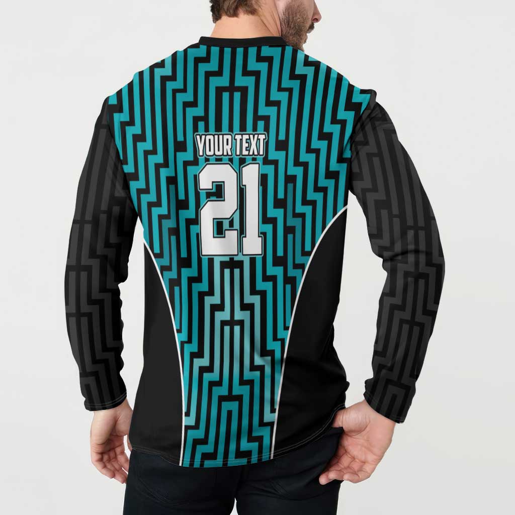Custom Basketball New Zealand Button Sweatshirt Teal Maori Ta Moko Indigenous - Polynesian Pride