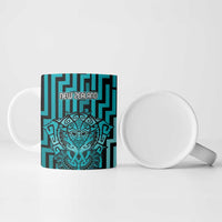 Custom Basketball New Zealand Ceramic Mug Teal Maori Ta Moko Indigenous - Polynesian Pride