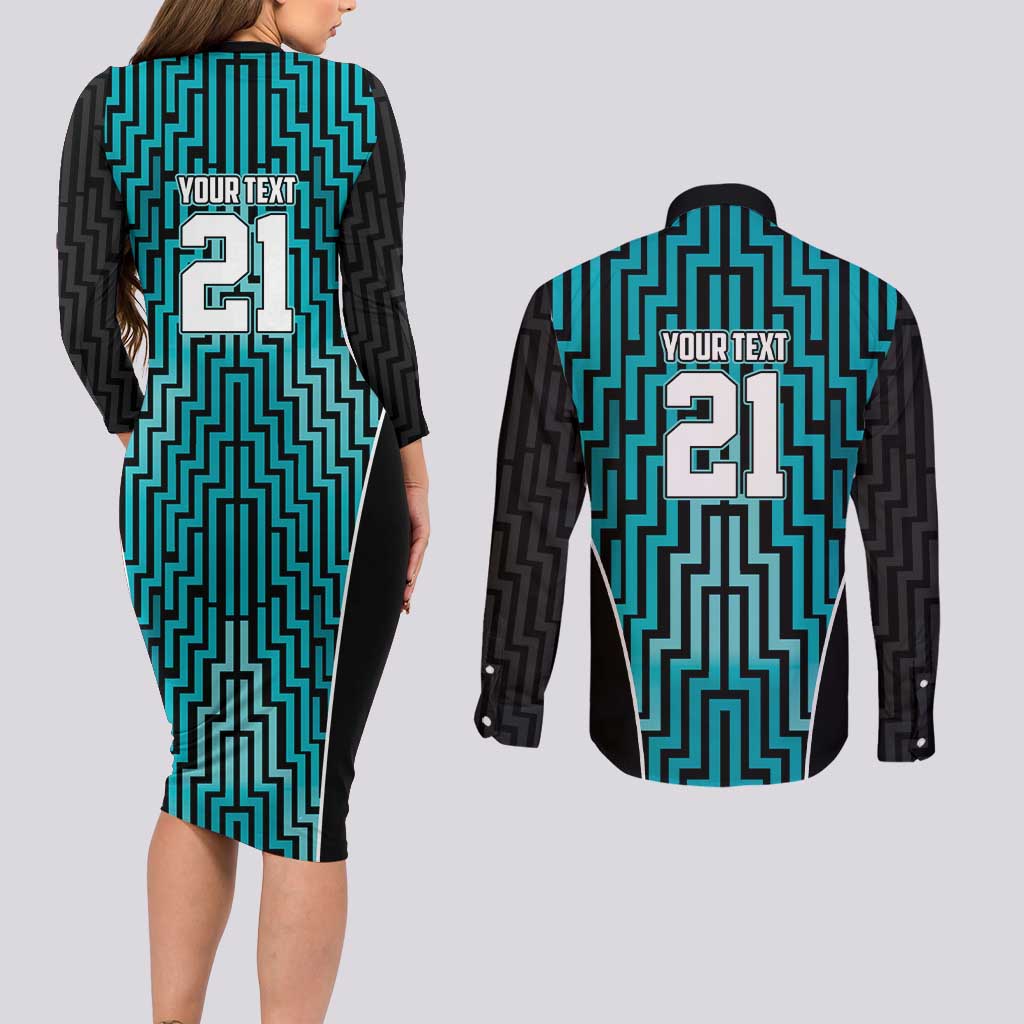 Custom Basketball New Zealand Couples Matching Long Sleeve Bodycon Dress and Long Sleeve Button Shirt Teal Maori Ta Moko Indigenous - Polynesian Pride
