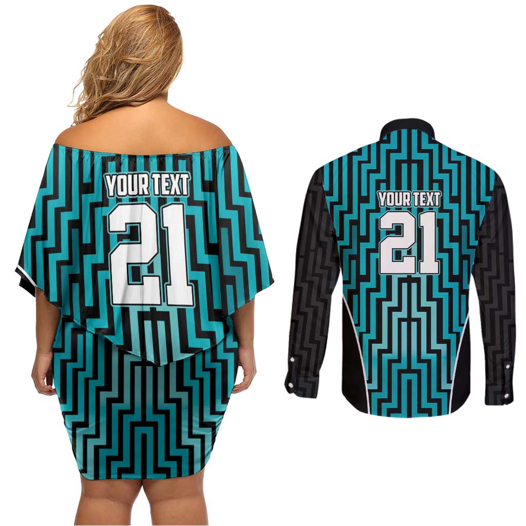 Custom Basketball New Zealand Couples Matching Off Shoulder Short Dress and Long Sleeve Button Shirt Teal Maori Ta Moko Indigenous - Polynesian Pride