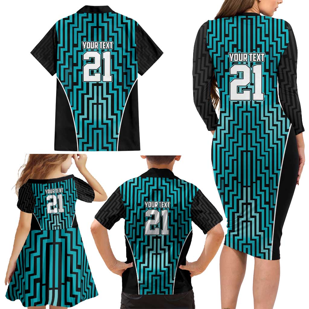 Custom Basketball New Zealand Family Matching Long Sleeve Bodycon Dress and Hawaiian Shirt Teal Maori Ta Moko Indigenous - Polynesian Pride