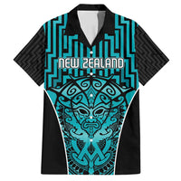 Custom Basketball New Zealand Family Matching Long Sleeve Bodycon Dress and Hawaiian Shirt Teal Maori Ta Moko Indigenous - Polynesian Pride