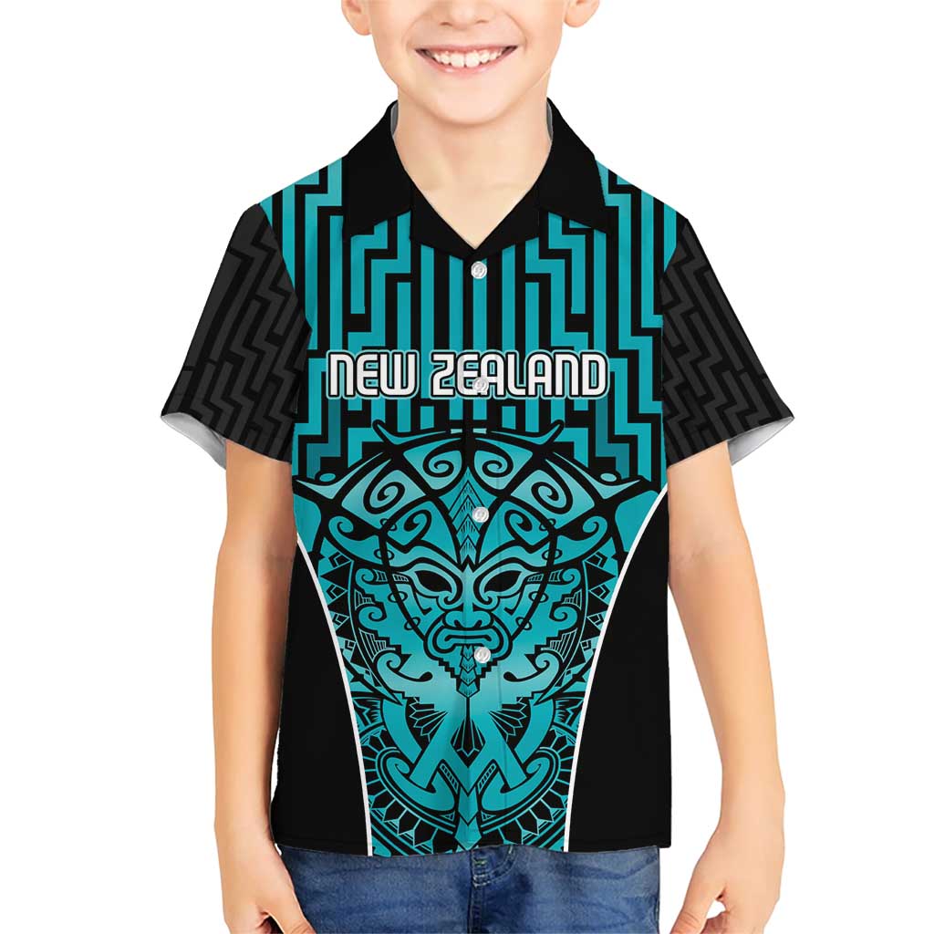 Custom Basketball New Zealand Family Matching Short Sleeve Bodycon Dress and Hawaiian Shirt Teal Maori Ta Moko Indigenous - Polynesian Pride