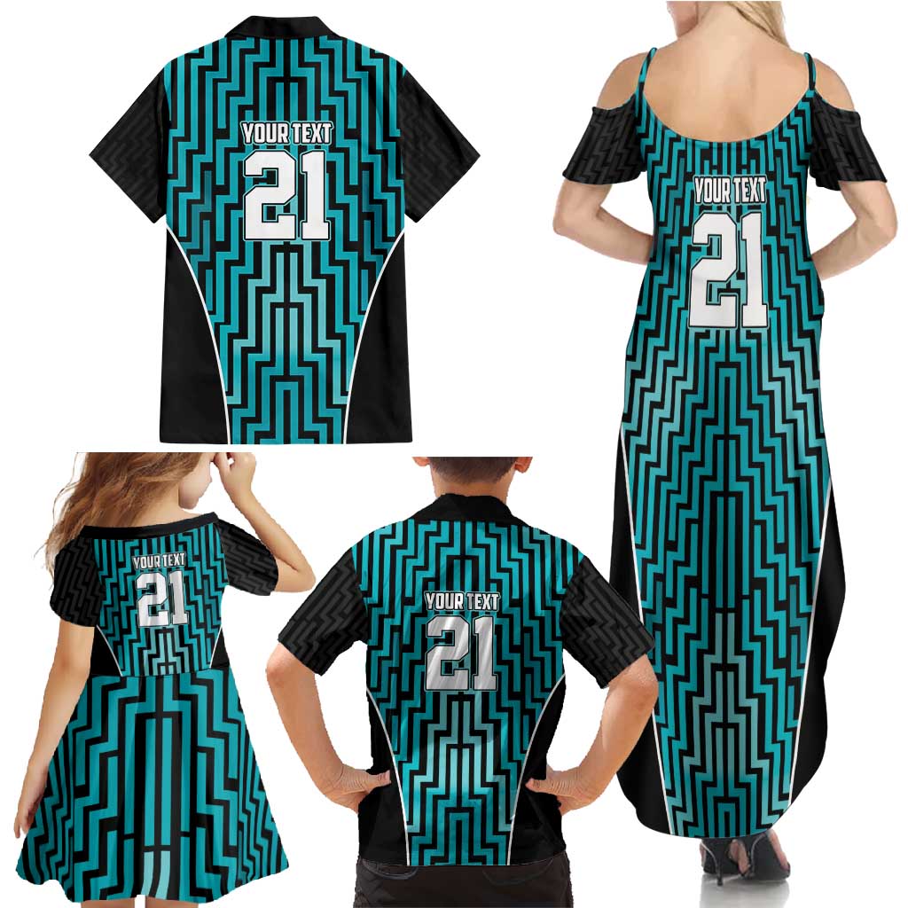 Custom Basketball New Zealand Family Matching Summer Maxi Dress and Hawaiian Shirt Teal Maori Ta Moko Indigenous - Polynesian Pride