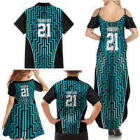 Custom Basketball New Zealand Family Matching Summer Maxi Dress and Hawaiian Shirt Teal Maori Ta Moko Indigenous - Polynesian Pride