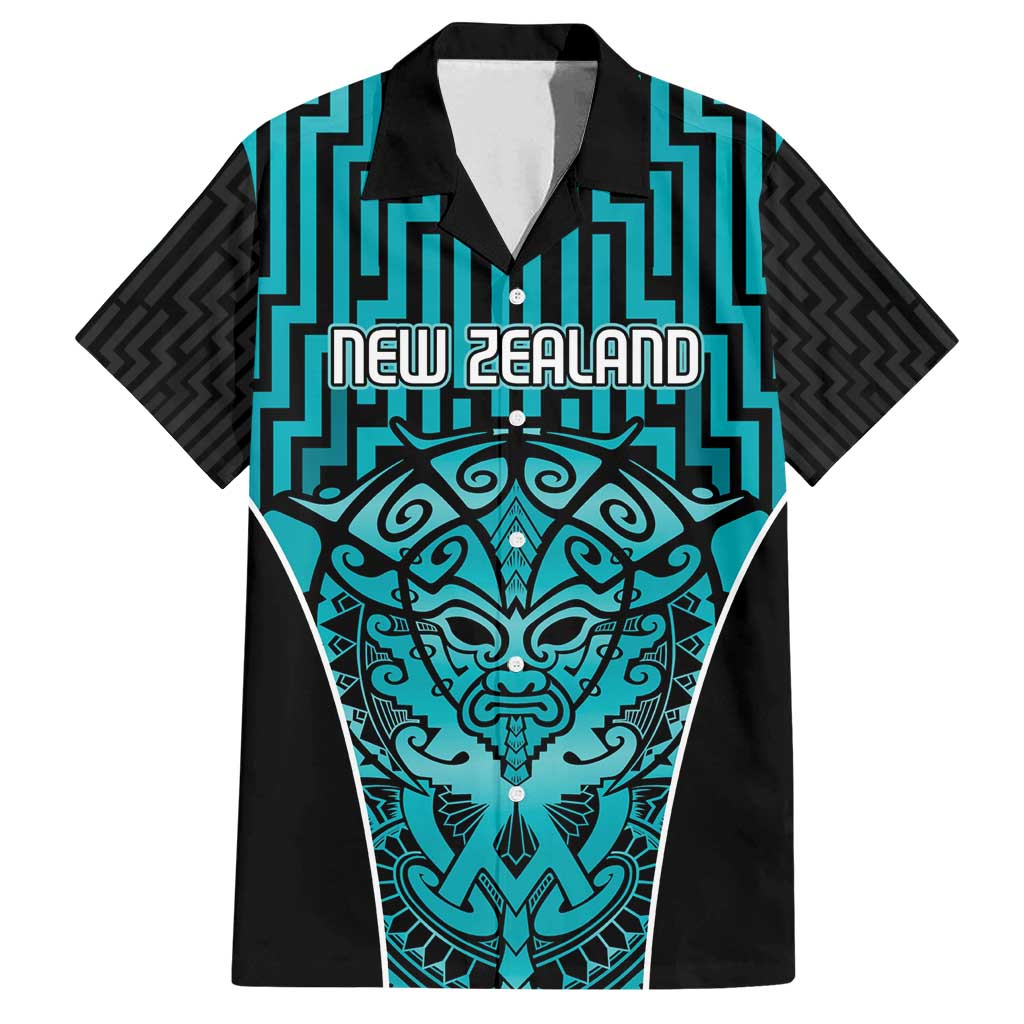 Custom Basketball New Zealand Family Matching Tank Maxi Dress and Hawaiian Shirt Teal Maori Ta Moko Indigenous - Polynesian Pride