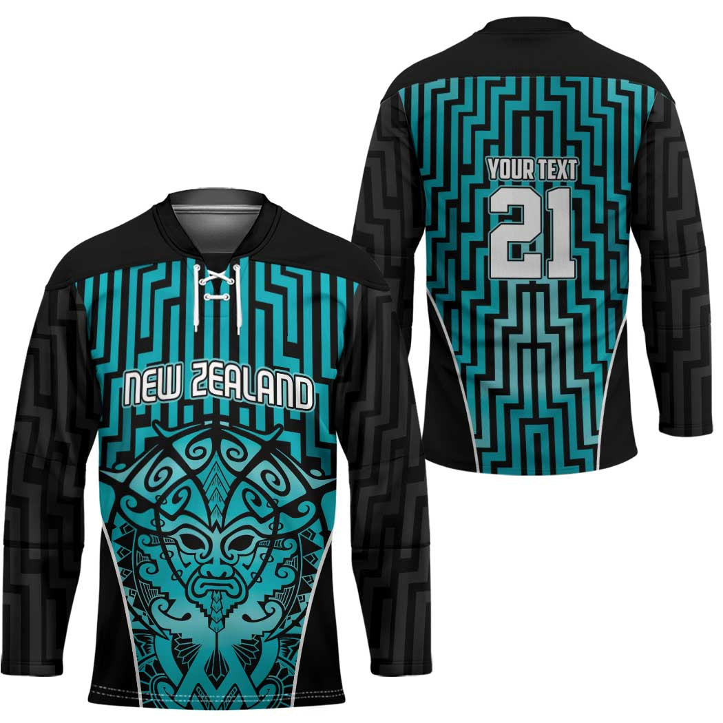 Custom Basketball New Zealand Hockey Jersey Teal Maori Ta Moko Indigenous - Polynesian Pride
