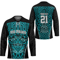 Custom Basketball New Zealand Hockey Jersey Teal Maori Ta Moko Indigenous - Polynesian Pride