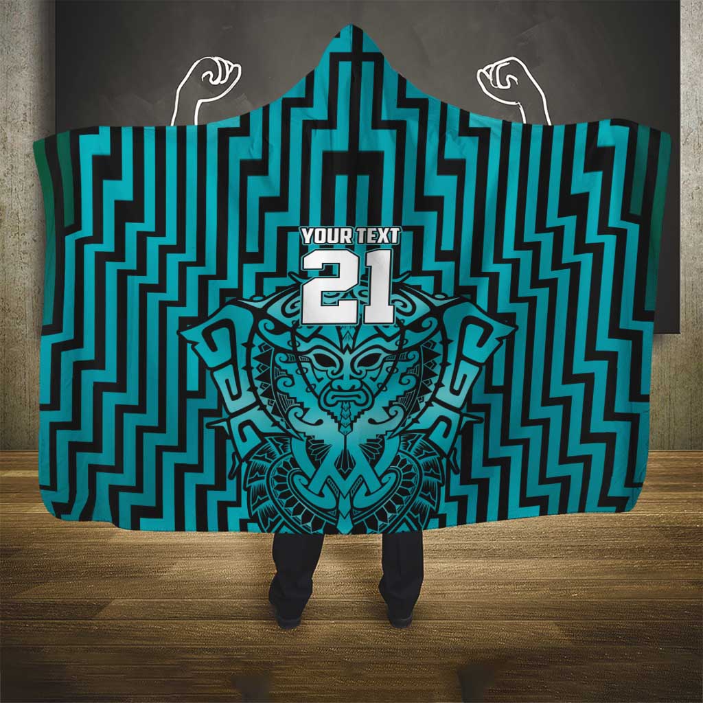 Custom Basketball New Zealand Hooded Blanket Teal Maori Ta Moko Indigenous - Polynesian Pride
