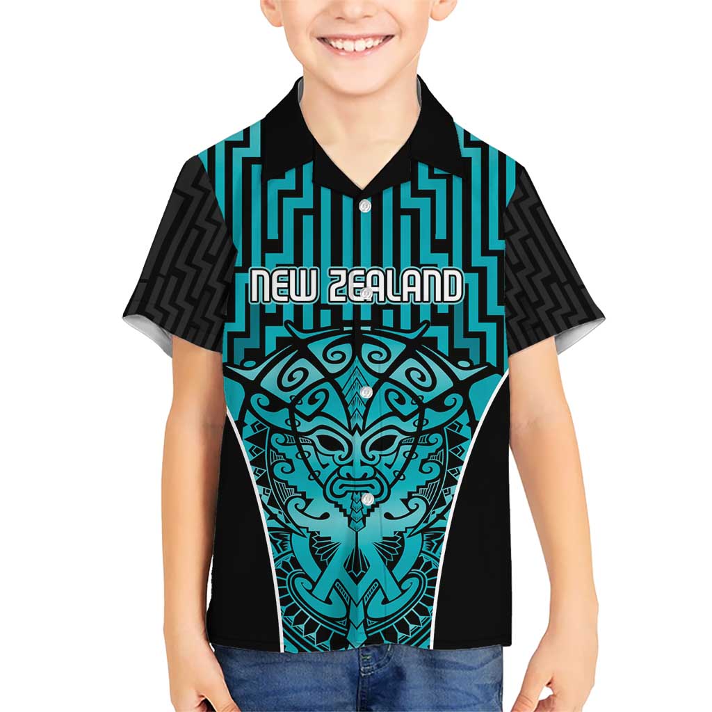 Custom Basketball New Zealand Kid Hawaiian Shirt Teal Maori Ta Moko Indigenous - Polynesian Pride