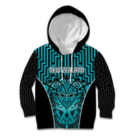 Custom Basketball New Zealand Kid Hoodie Teal Maori Ta Moko Indigenous - Polynesian Pride