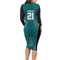 Custom Basketball New Zealand Long Sleeve Bodycon Dress Teal Maori Ta Moko Indigenous - Polynesian Pride