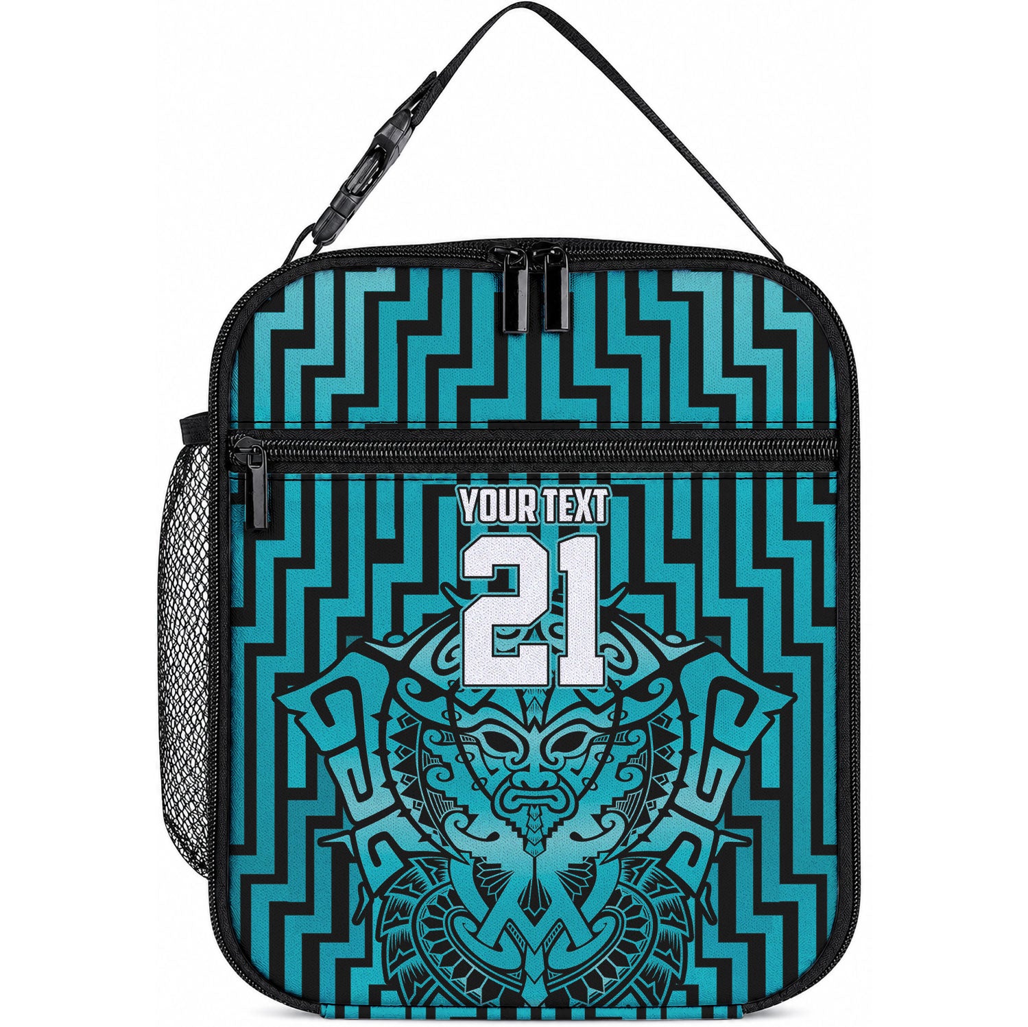 Custom Basketball New Zealand Lunch Bag Teal Maori Ta Moko Indigenous LT9 10.2 × 8.3 × 4.3 inch Teal - Polynesian Pride