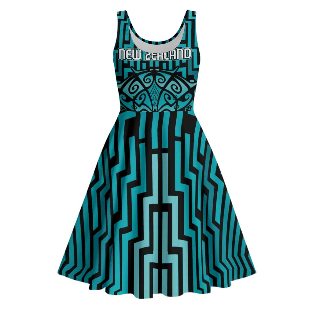 Custom Basketball New Zealand Midi Dress Teal Maori Ta Moko Indigenous - Polynesian Pride
