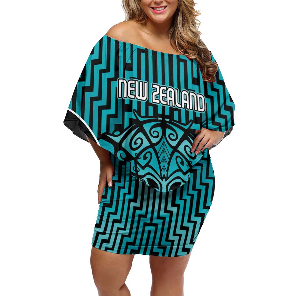 Custom Basketball New Zealand Off Shoulder Short Dress Teal Maori Ta Moko Indigenous - Polynesian Pride