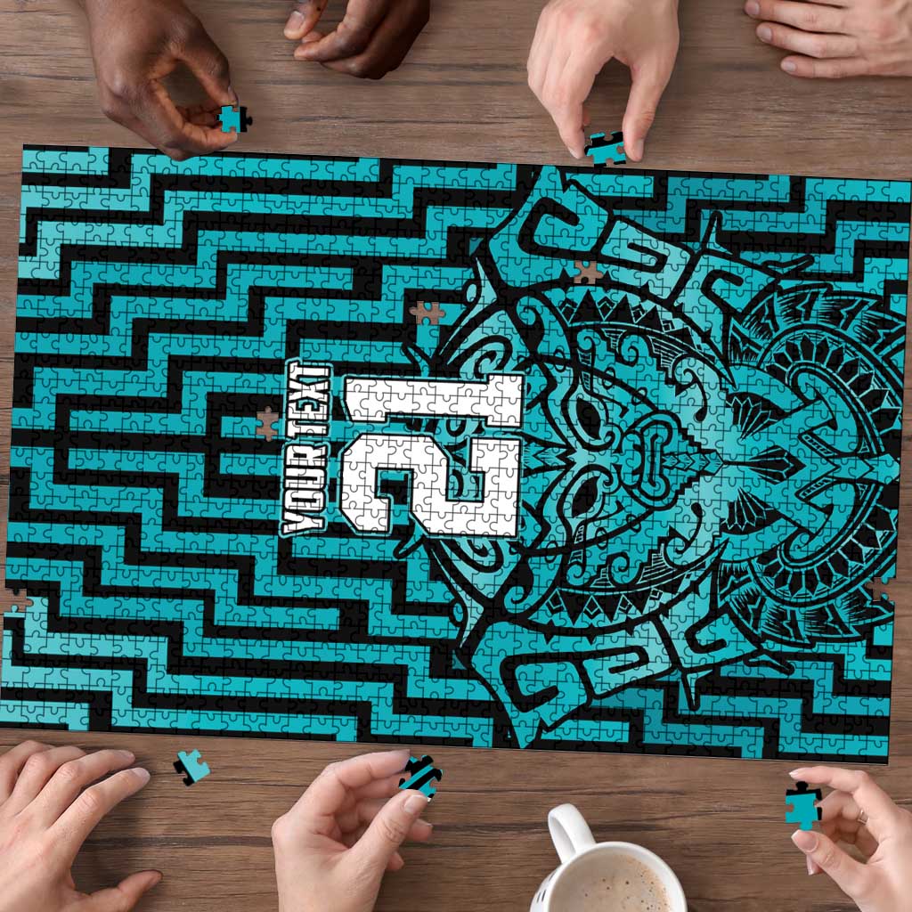 Custom Basketball New Zealand Puzzle Teal Maori Ta Moko Indigenous - Polynesian Pride