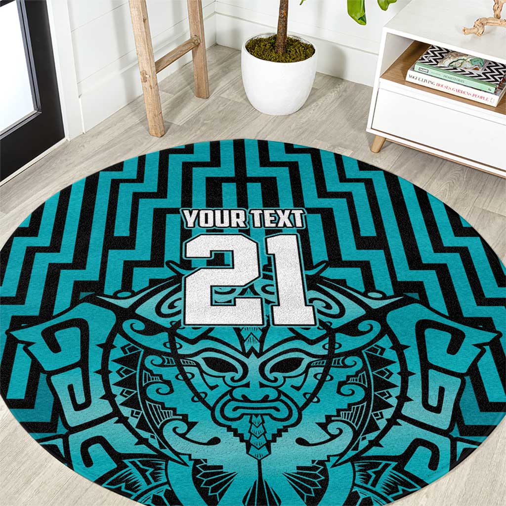 Custom Basketball New Zealand Round Carpet Teal Maori Ta Moko Indigenous - Polynesian Pride