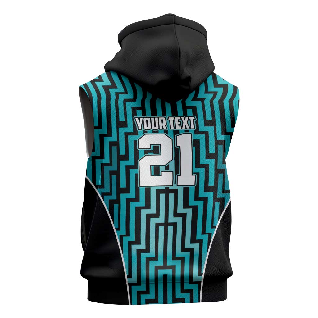Custom Basketball New Zealand Sleeveless Zip Hoodie Teal Maori Ta Moko Indigenous - Polynesian Pride