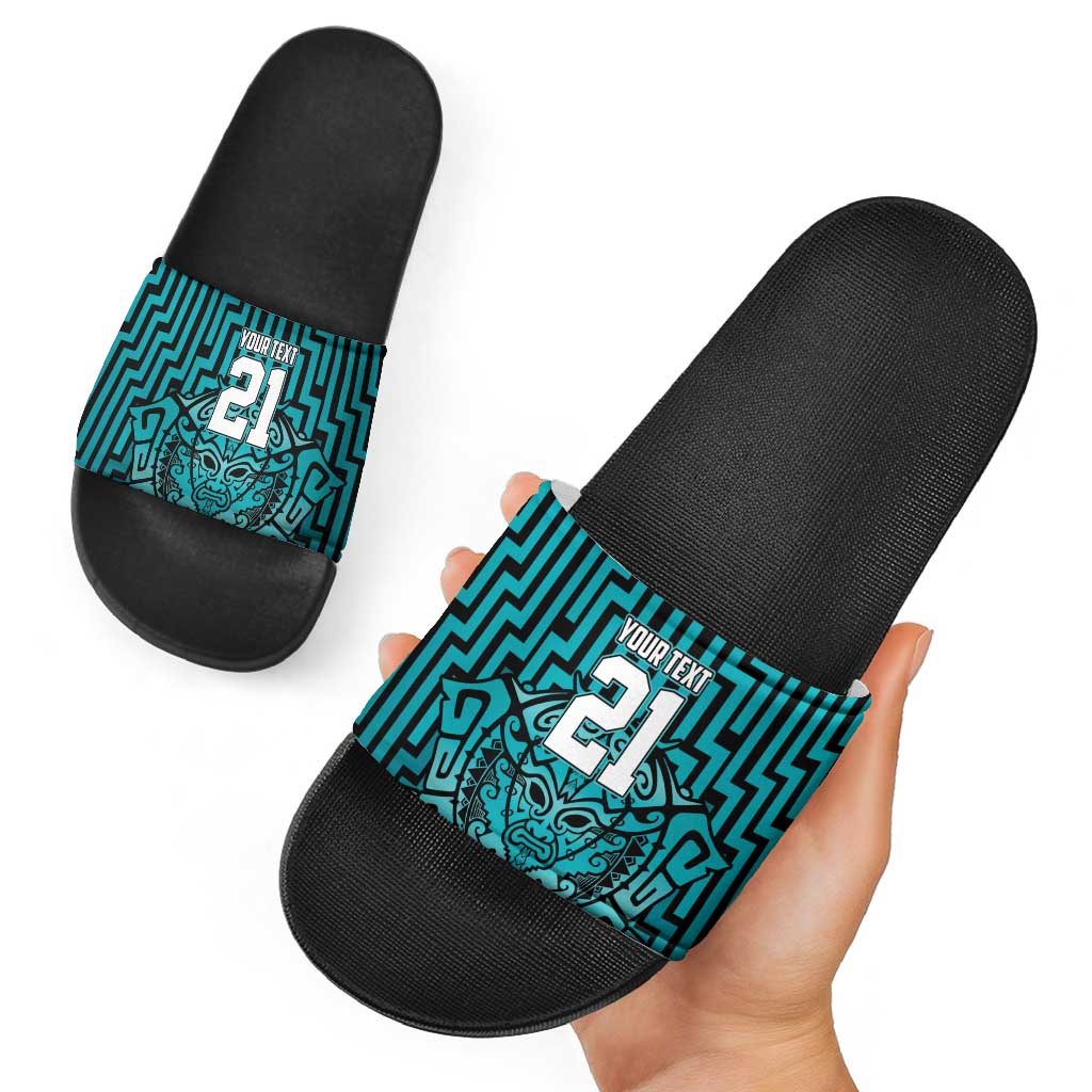 Custom Basketball New Zealand Slide Sandals Teal Maori Ta Moko Indigenous - Polynesian Pride