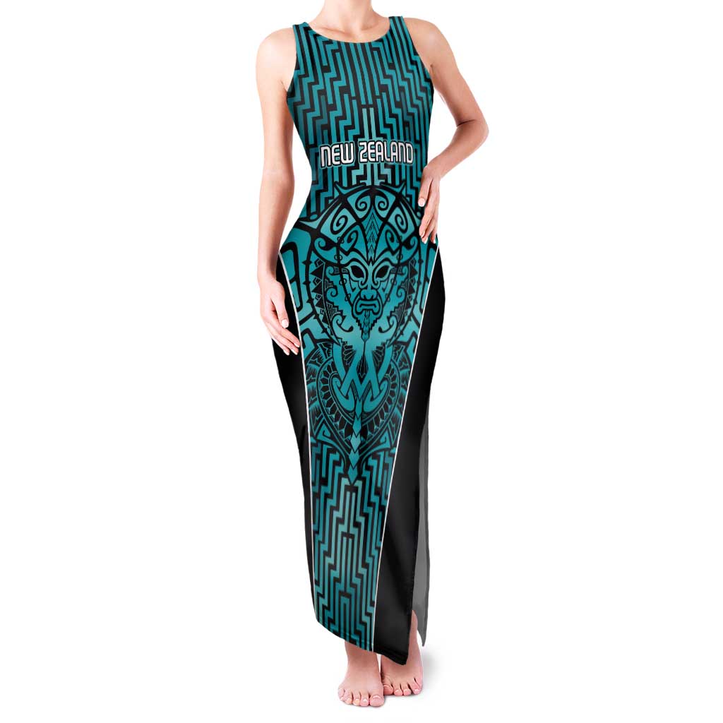 Custom Basketball New Zealand Tank Maxi Dress Teal Maori Ta Moko Indigenous - Polynesian Pride