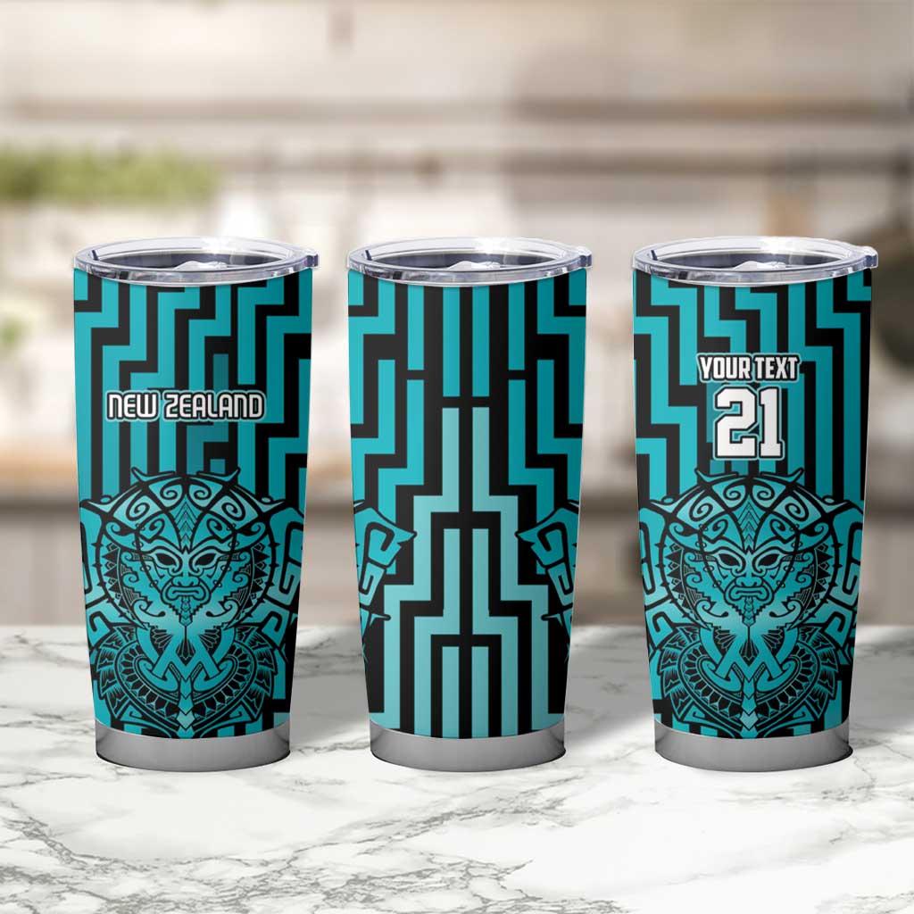 Custom Basketball New Zealand Tumbler Cup Teal Maori Ta Moko Indigenous - Polynesian Pride