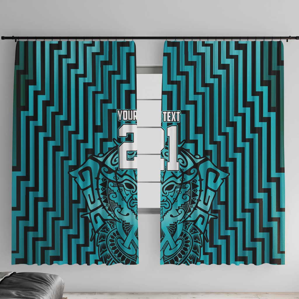 Custom Basketball New Zealand Window Curtain Teal Maori Ta Moko Indigenous - Polynesian Pride