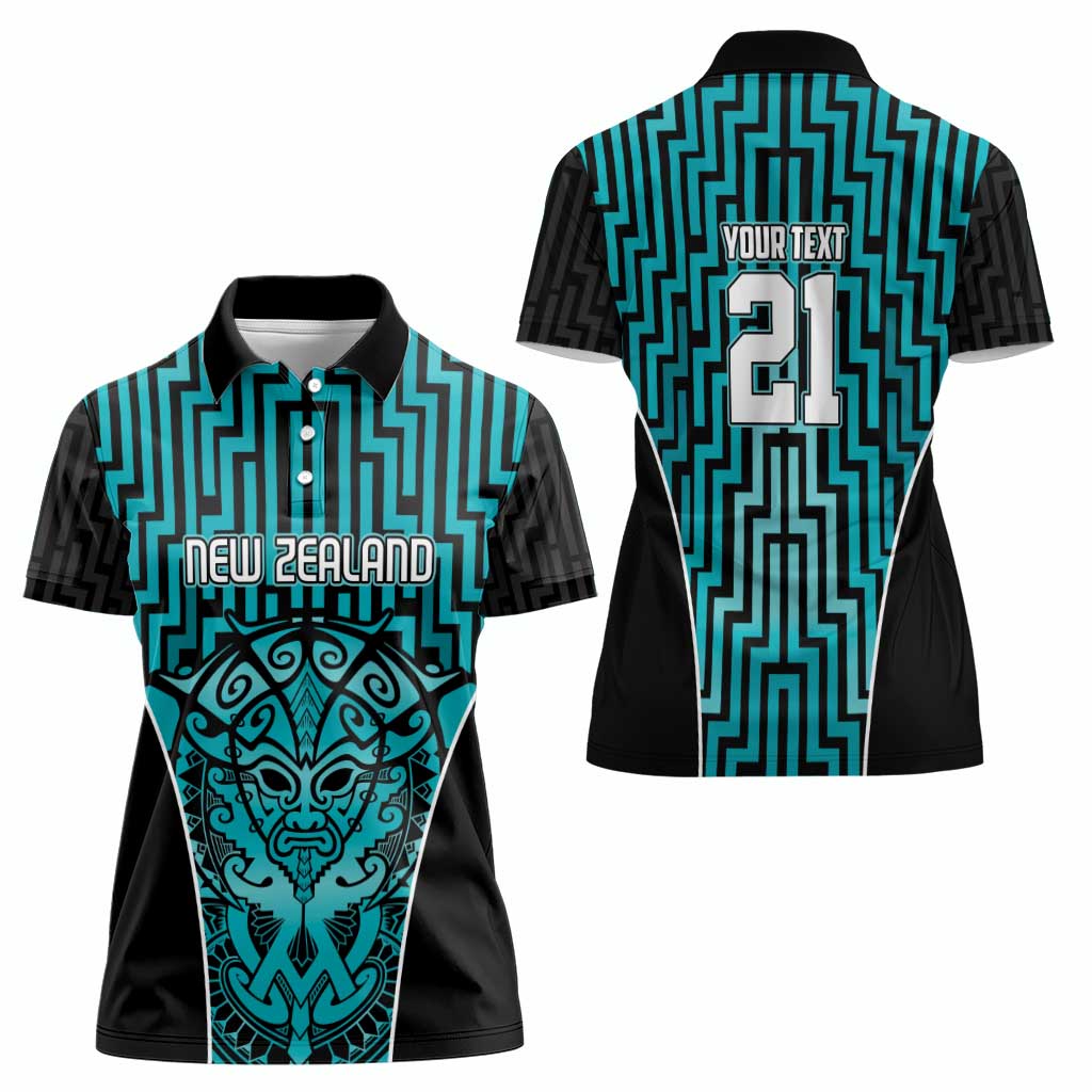 Custom Basketball New Zealand Women Polo Shirt Teal Maori Ta Moko Indigenous - Polynesian Pride