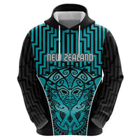 Custom Basketball New Zealand Zip Hoodie Teal Maori Ta Moko Indigenous - Polynesian Pride