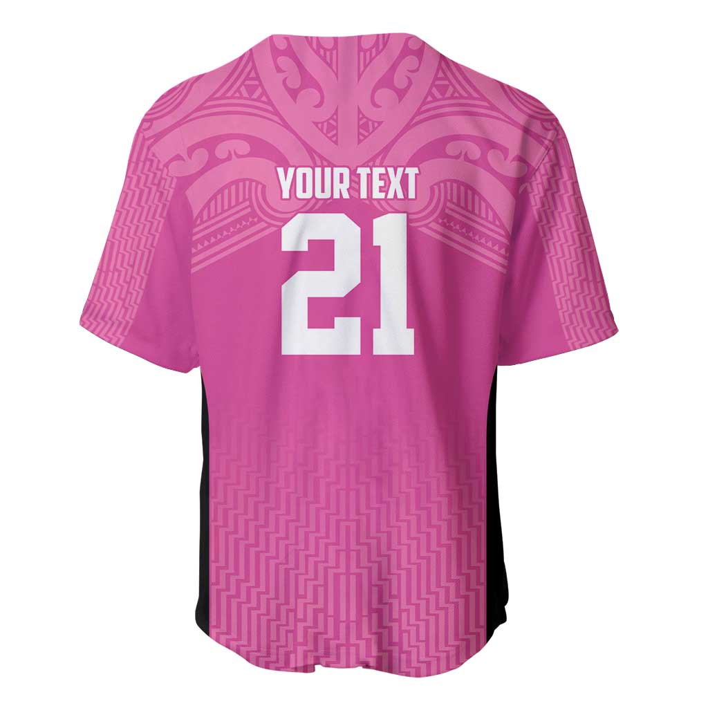 New Zealand Custom Baseball Jersey Fire Basketball Maori Tribal Pink - Polynesian Pride