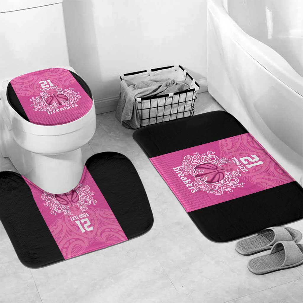 New Zealand Custom Bathroom Set Fire Basketball Maori Tribal Pink - Polynesian Pride