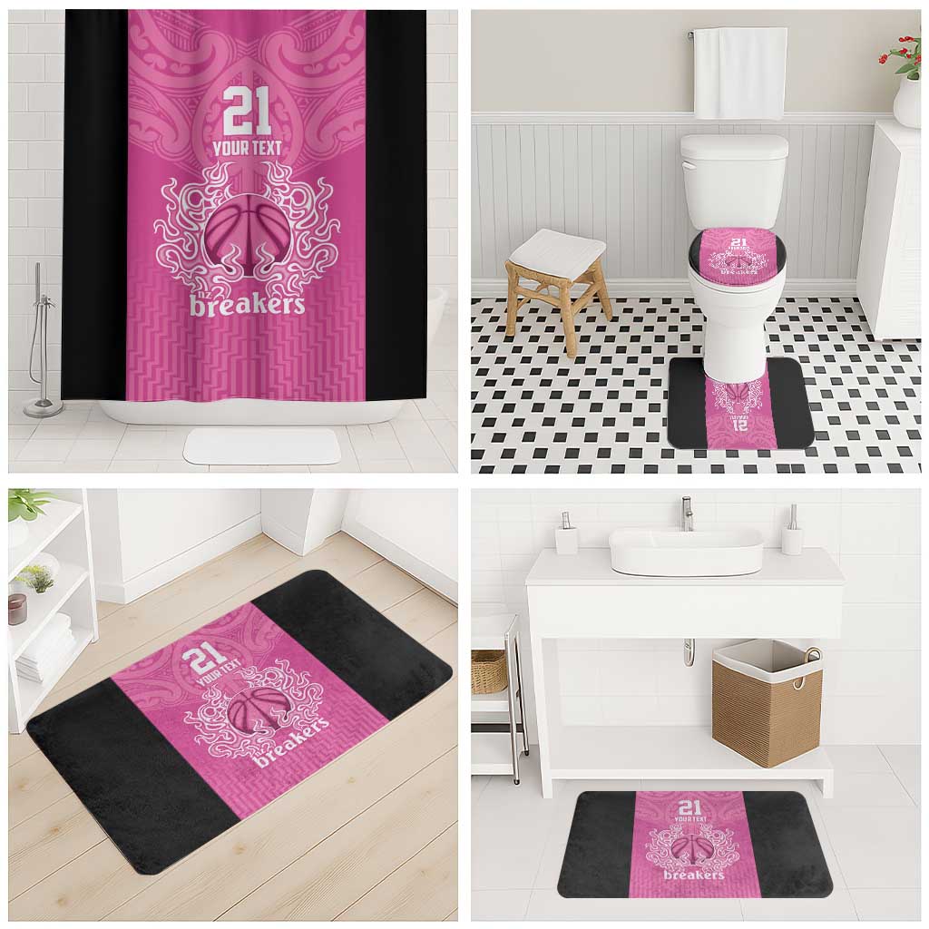 New Zealand Custom Bathroom Set Fire Basketball Maori Tribal Pink - Polynesian Pride