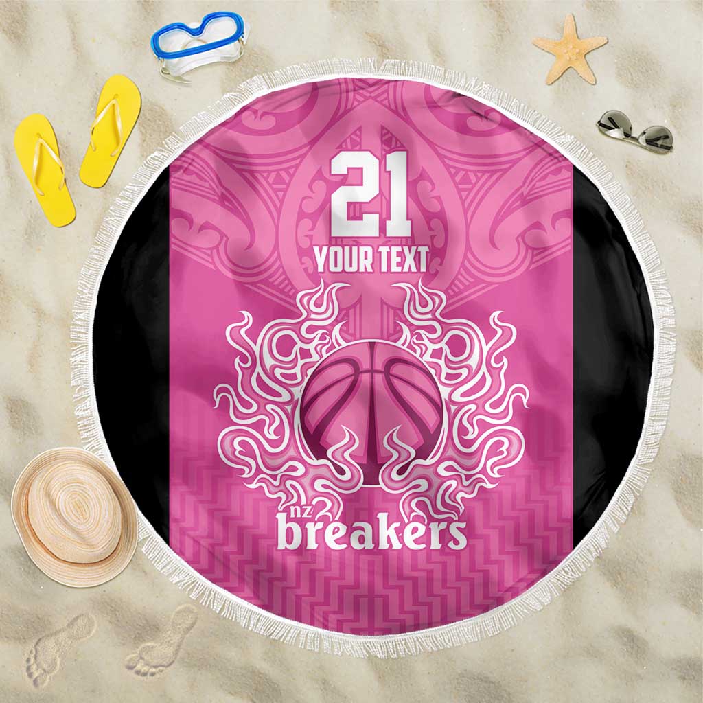 New Zealand Custom Beach Blanket Fire Basketball Maori Tribal Pink - Polynesian Pride