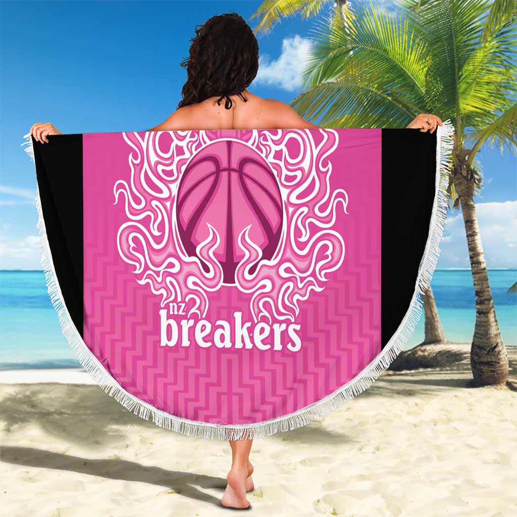 New Zealand Custom Beach Blanket Fire Basketball Maori Tribal Pink - Polynesian Pride