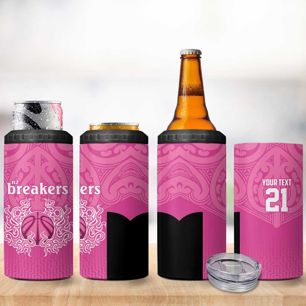 New Zealand Custom 4 in 1 Can Cooler Tumbler Fire Basketball Maori Tribal Pink - Polynesian Pride