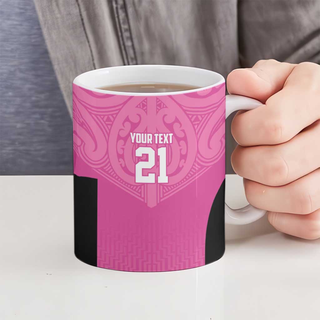 New Zealand Custom Ceramic Mug Fire Basketball Maori Tribal Pink - Polynesian Pride
