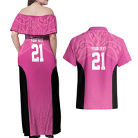 New Zealand Custom Couples Matching Off Shoulder Maxi Dress and Hawaiian Shirt Fire Basketball Maori Tribal Pink - Polynesian Pride