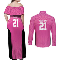 New Zealand Custom Couples Matching Off Shoulder Maxi Dress and Long Sleeve Button Shirt Fire Basketball Maori Tribal Pink - Polynesian Pride