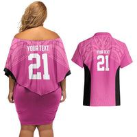 New Zealand Custom Couples Matching Off Shoulder Short Dress and Hawaiian Shirt Fire Basketball Maori Tribal Pink - Polynesian Pride