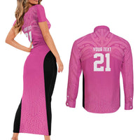 New Zealand Custom Couples Matching Short Sleeve Bodycon Dress and Long Sleeve Button Shirt Fire Basketball Maori Tribal Pink - Polynesian Pride