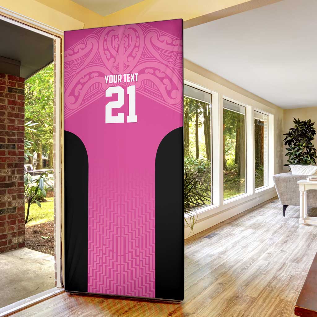 New Zealand Custom Door Cover Fire Basketball Maori Tribal Pink - Polynesian Pride