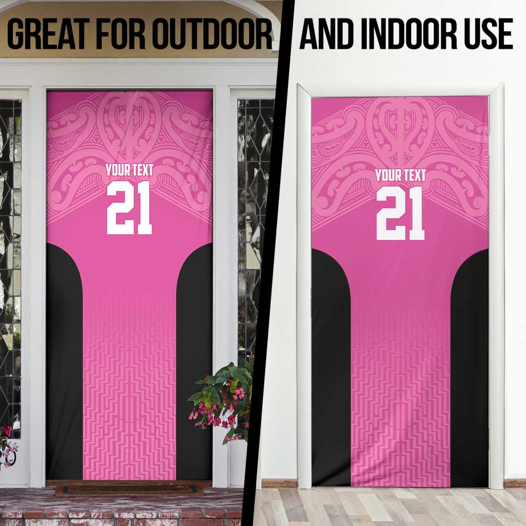 New Zealand Custom Door Cover Fire Basketball Maori Tribal Pink - Polynesian Pride